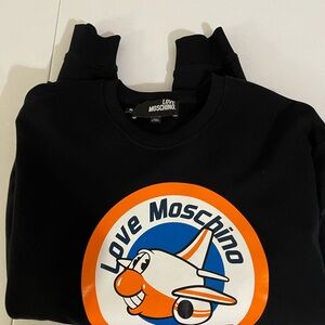 Love Moschino Black Crewneck Sweater with Orange and Blue Graphic